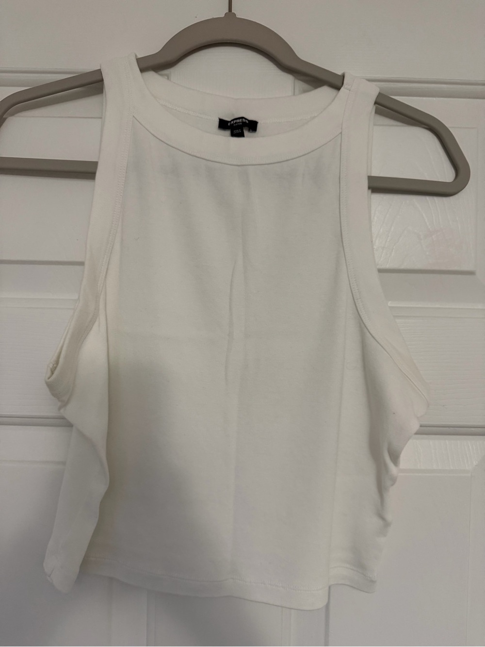 Express Women's White Ribbed Cropped Tank